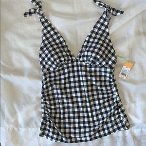 Kona Sol M tie shoulder tankini top checker plaid